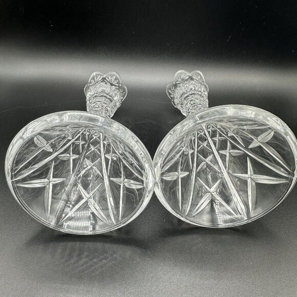 Vintage Crystal Candlestick Holders Pair 8" Clear Heavy 24% Lead Glass USA 1990s - Picture 6 of 9